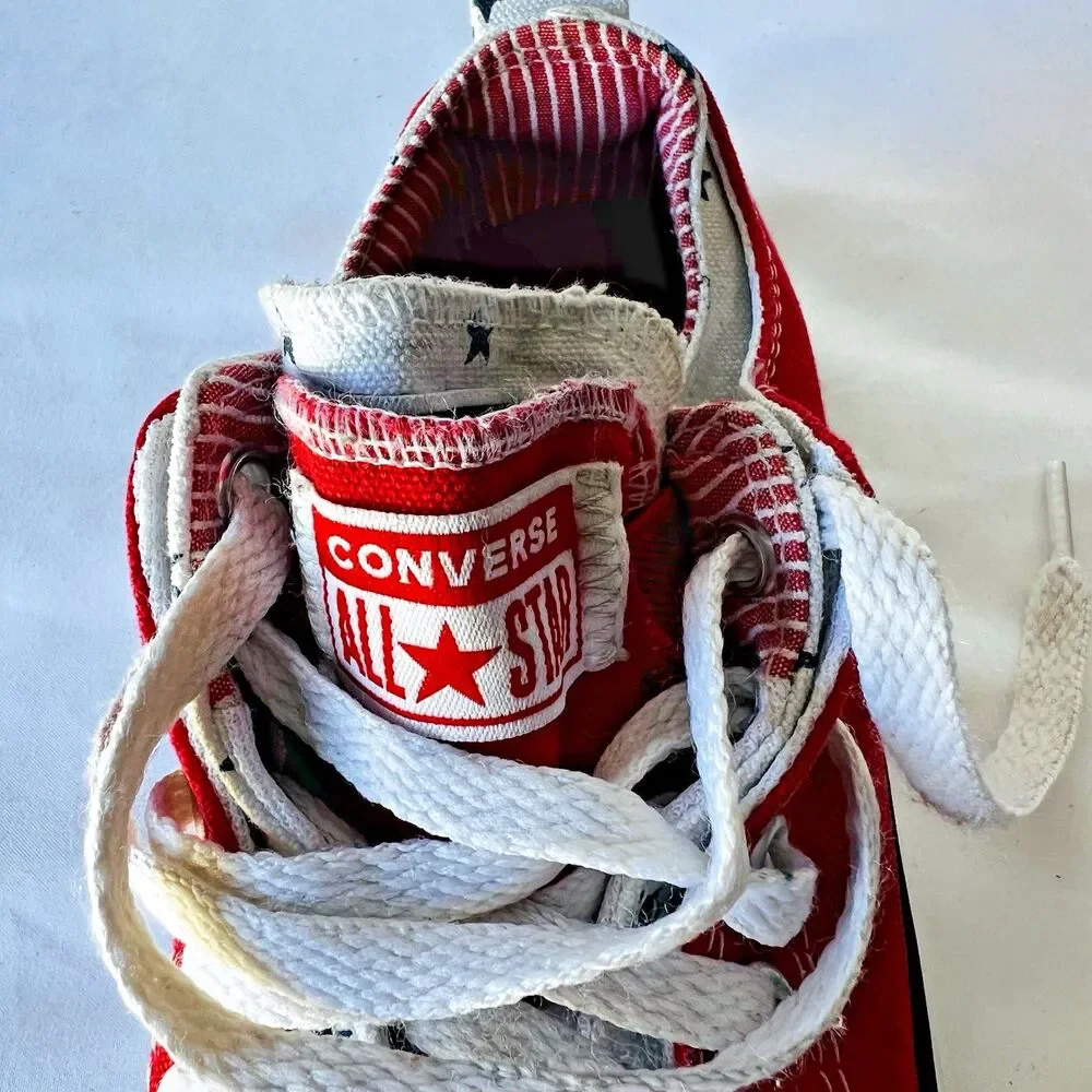 Converse All Stars Girls Size 13 Red White Blue Star Trim Double Upper Sneaker